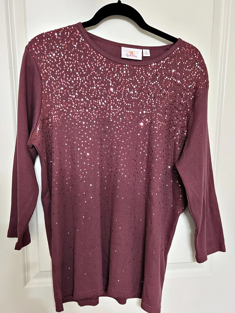 Quacker Factory Long Sleeve Sequin Top
